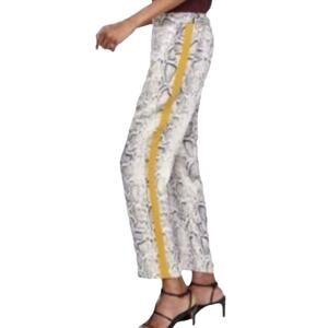 Zara Cream Snakeskin Print Yellow Side Stripe Pull On Pants Size Medium